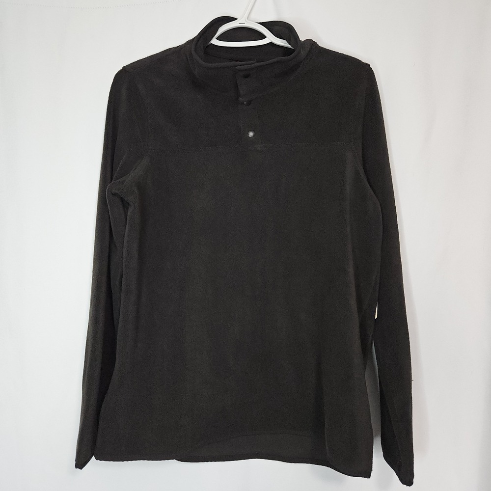 32 Degrees Heat Espresso Womens Snap Mock Neck Fleece Pullover Black Small NEW